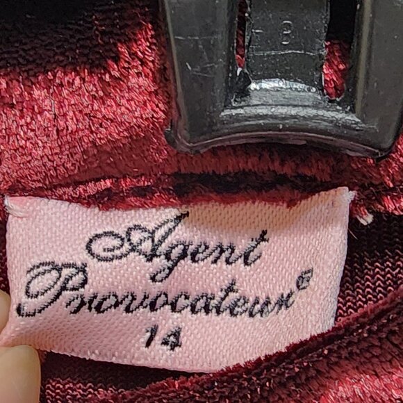 Agent Provocateur Burgundy Velvet Dress Size 14 Long Sleeve Asymmetric Zipper - Picture 9 of 16